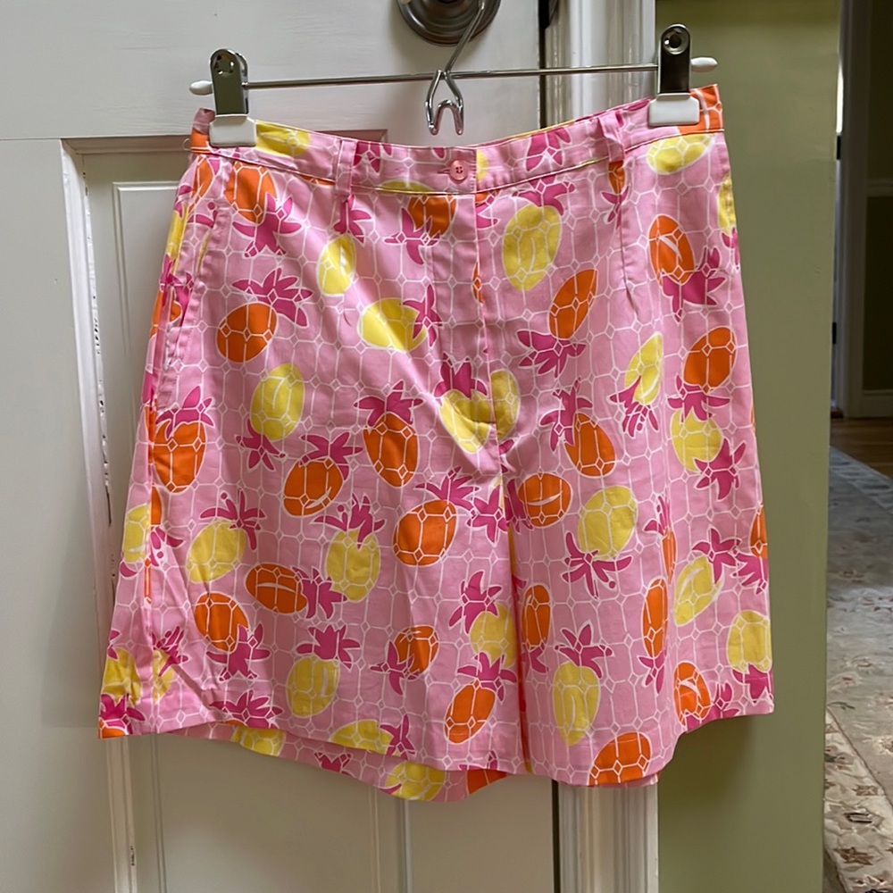 Lilly Pulitzer Pink Shorts with Orange and Yellow Pineapples Size 4.